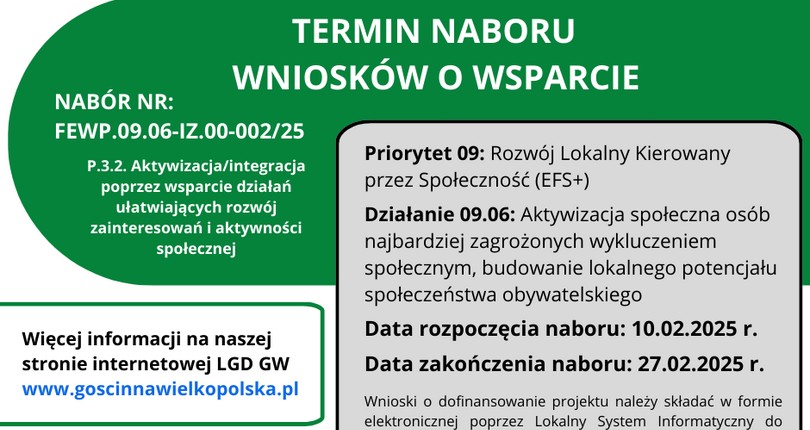 Ogłoszonego nabór nr FEWP.09.06-IZ.00-002/25 przez LGD Gościnna Wielkopolska 